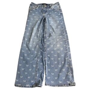 Blue Spice denim bow printed wide leg girls jeans SIZE 10